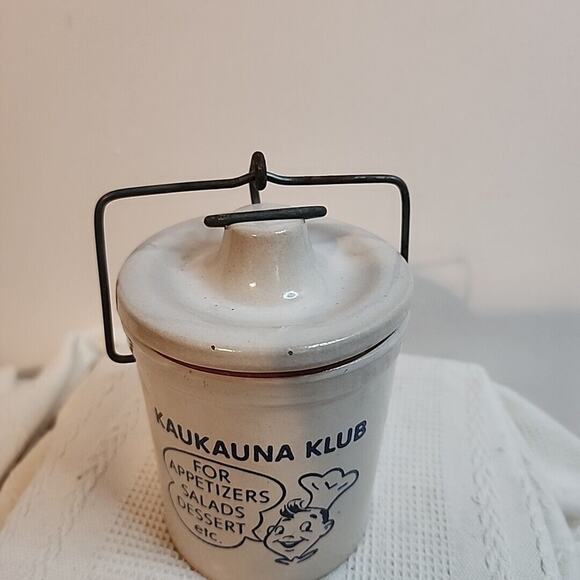Vintage Kaukauna Klub Cheese Label Crock & Lid Stoneware Wisconsin 12 oz - Picture 2 of 9